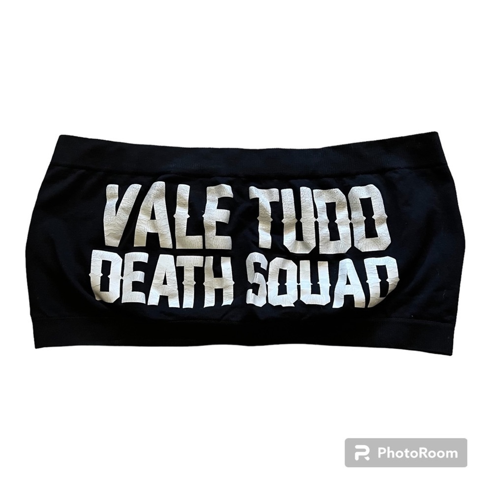 VALE Tudo black bando top with white spell out “Vale Tudo Death Squad”, M.